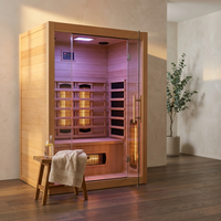 2024 Upgrade 1 to 2 Person Infrared Sauna, Low EMF Infrared Sauna for Home, Indoor Sauna Room, Hemlock Wooden Far Infrared Sauna, Dry Sauna with Bluetooth Speakers, LED Reading and Chromotherapy Lamp — Studio Shot