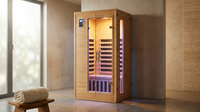 2024 Upgrade 1 to 2 Person Infrared Sauna, Low EMF Infrared Sauna for Home, Indoor Sauna Room, Hemlock Wooden Far Infrared Sauna, Dry Sauna with Bluetooth Speakers, LED Reading and Chromotherapy Lamp — Lifestyle