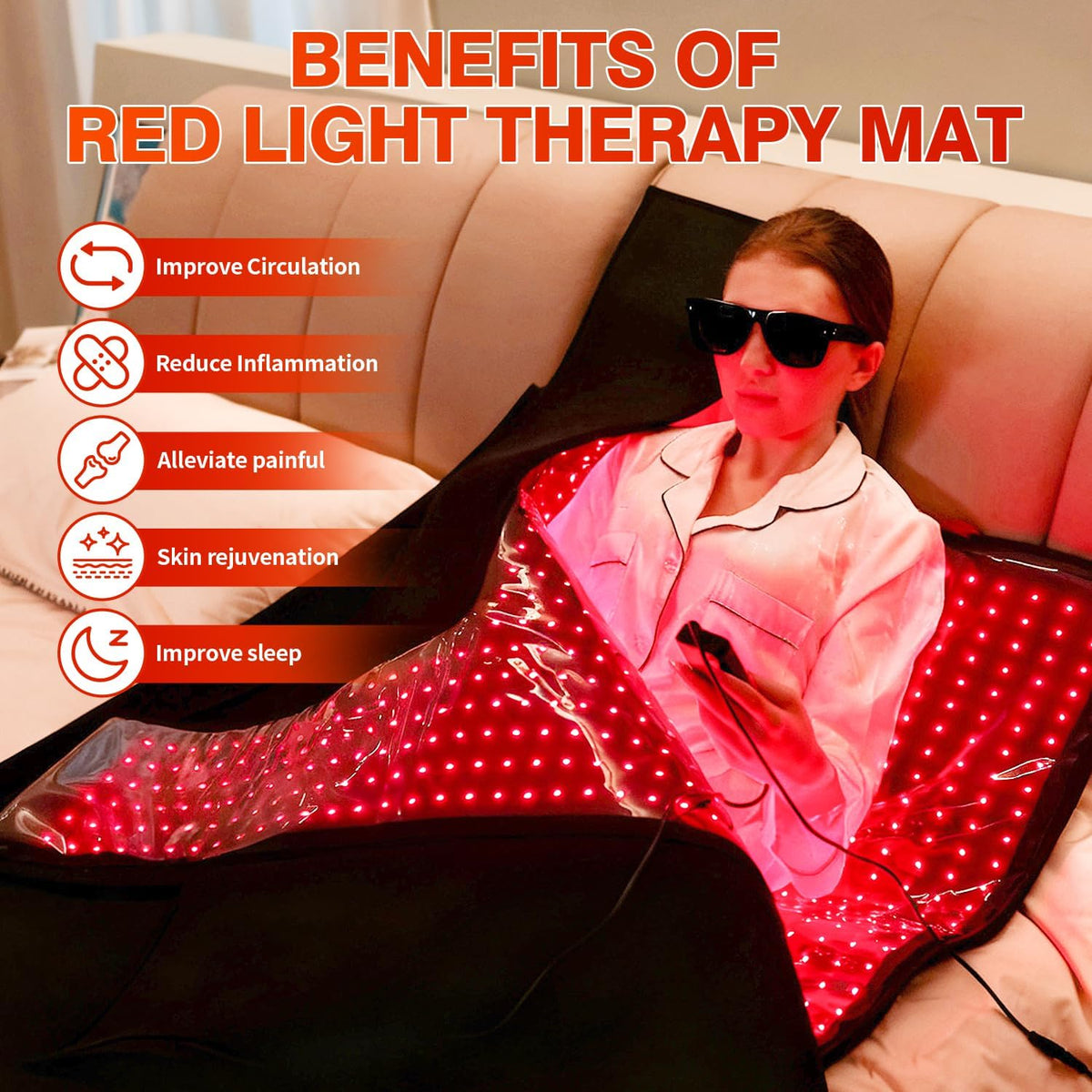 Red Light Therapy for Body, 660Nm & 850Nm Infrared Light Mat for Home Use