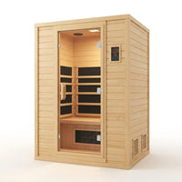 Far Infrared Sauna European Aspen Wood 1 Person Infrared Sauna for Home 905W Low EMF Mini Indoor Sauna with Bluetooth Speakers, Right Door — Studio Shot