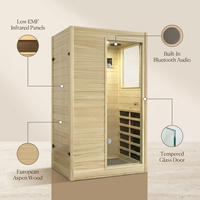 Far Infrared Sauna European Aspen Wood 1 Person Infrared Sauna for Home 905W Low EMF Mini Indoor Sauna with Bluetooth Speakers, Right Door — infographic