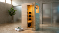 Far Infrared Sauna European Aspen Wood 1 Person Infrared Sauna for Home 905W Low EMF Mini Indoor Sauna with Bluetooth Speakers, Right Door — Lifestyle