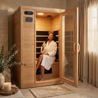 Far Infrared Sauna European Aspen Wood 1 Person Infrared Sauna for Home 905W Low EMF Mini Indoor Sauna with Bluetooth Speakers, Right Door — Lifestyle