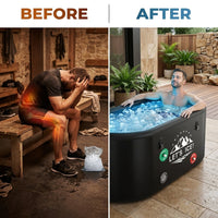 Inflatable Ice Bath Tub for Athletes – 216-Gallon Cold Plunge Tub with Insulated Lid, Full-Body Stretch Design, Insulated & Water Chiller Compatible, Portable for Indoor & Outdoor Recovery — Before & After