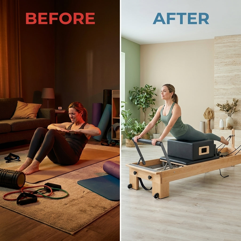 Pilates Reformer Kit, Deluxe Premium Maple Machine with Reformer Box, Jump Board & Adjustable Resistance, Smooth Glide for Home or Studio
