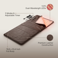 Red Light Therapy Mat for Full Body, 76.8'' X 33.4'' Red Light Therapy Blanket, 1370 (660Nm & 850Nm) Leds for Home Use, 3 Modes & Adjustable Timer, Premium Leather — infographic
