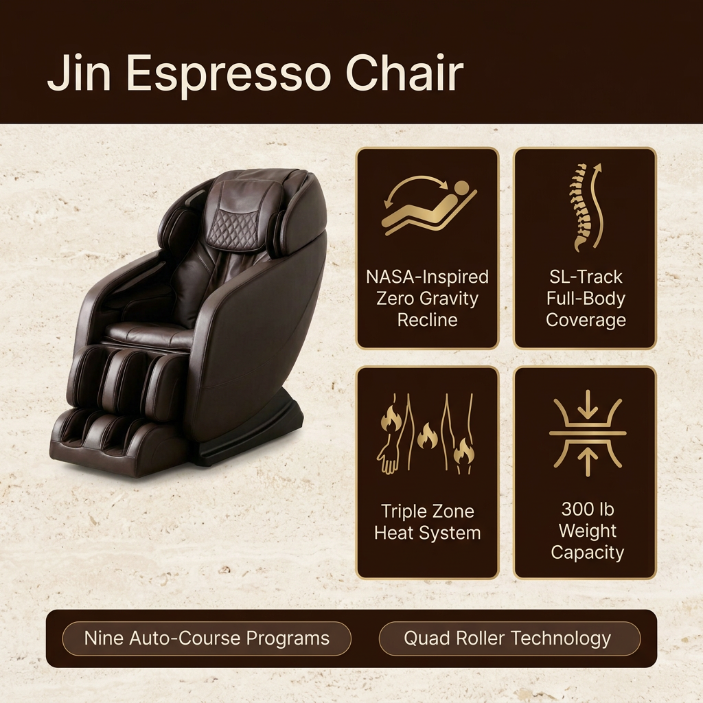Massage Chair Built for Deep Restoration, Zero Gravity Recline, SL-Track System, Quad Roller Technology, Heat Therapy