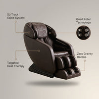 Zero Gravity Massage Chair Designed for Deep Restoration, SL-Track System, Quad Roller Technology, Heat Therapy — infographic