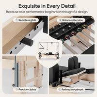 Pilates Reformer Kit, Deluxe Premium Maple Machine with Reformer Box, Jump Board & Adjustable Resistance, Smooth Glide for Home or Studio