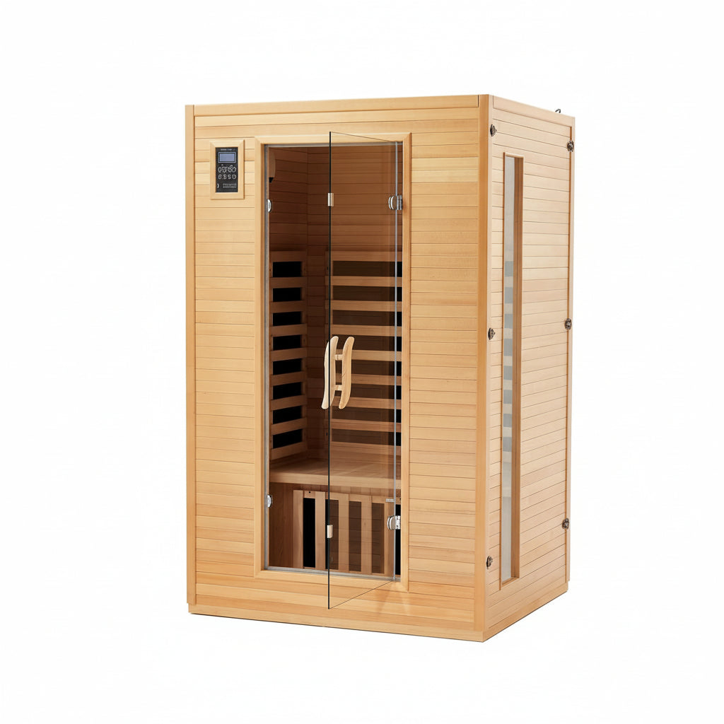 2024 Upgrade 2 Person Sauna, Low EMF 6 Heating Plate Infrared Physical Therapy Wooden Dry Steam Sauna with MP3 Auxiliary Connection, Dual Controls, Iron Shirt Wall Plate, Home Spa Day Use, Gift